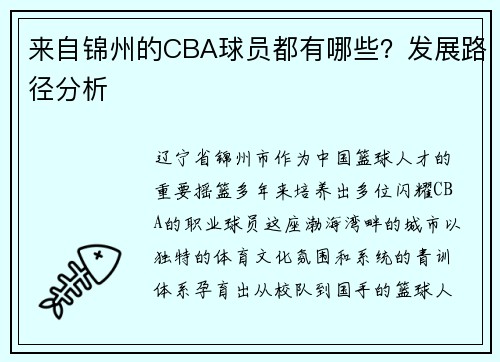 来自锦州的CBA球员都有哪些？发展路径分析